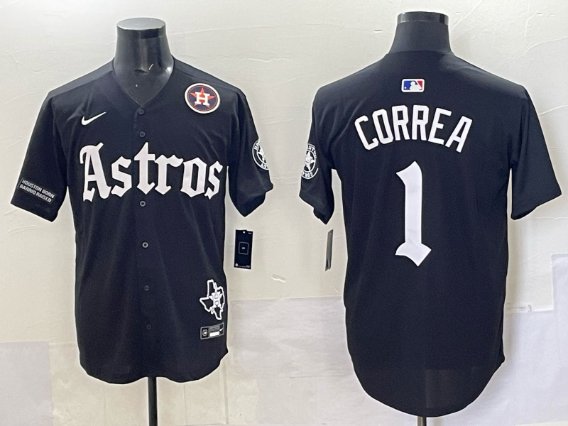 Men 2025 Houston Astros #1 Correa black  Game Nike MLB Jersey style 0017